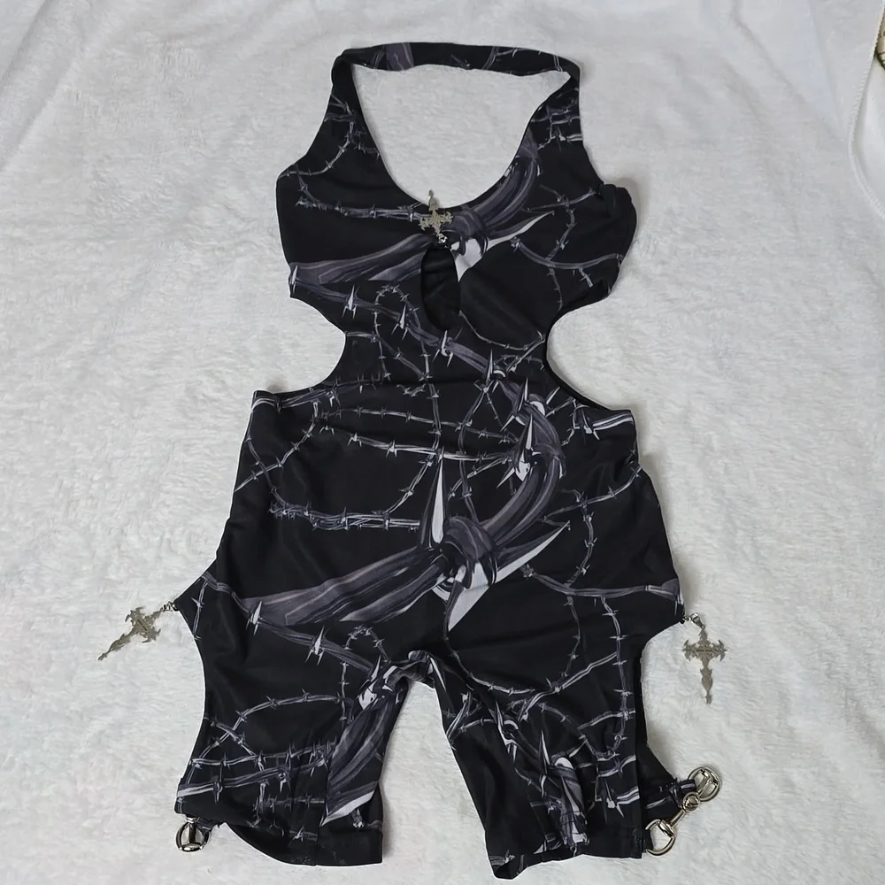 Hardcore dance cross and thorus printed mesh jumpsuit size small  NWT. - Picture 4 of 13